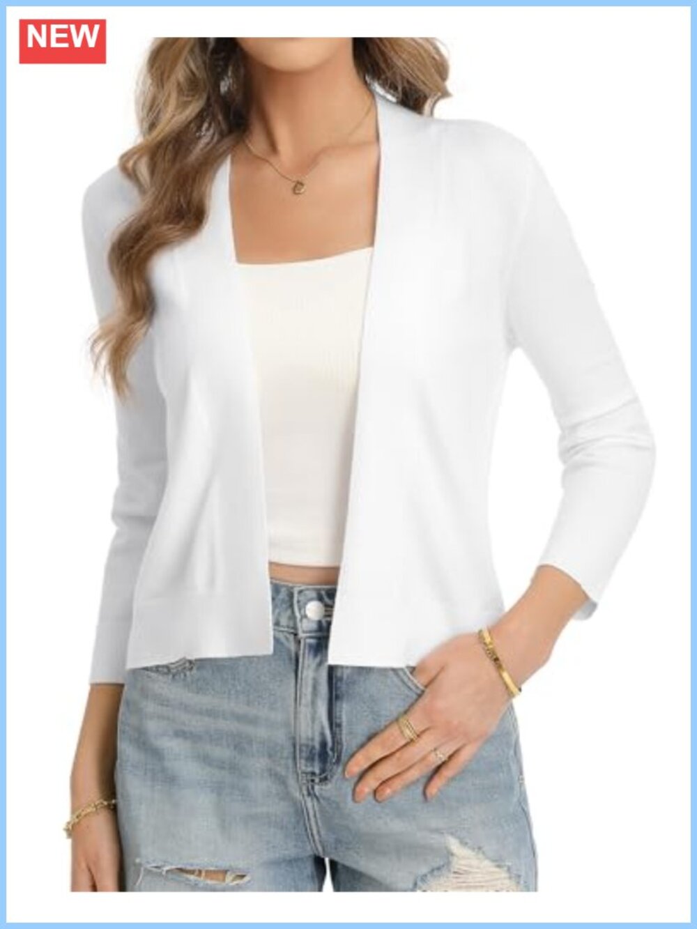 Women's Lightweight Cropped 3/4 Sleeve Open Front Shrug Cardigan
